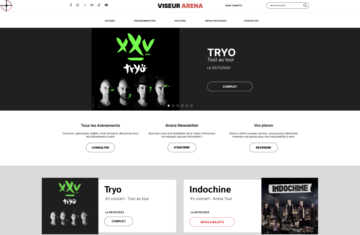 Page d'accueil du site fictif Viseur Arena